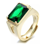 Anel Masculino Ajustavel Banhado A Ouro 18 K Pedra Verde