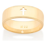 Anel Masculino Cruz Folheado A Ouro 18k Rommanel 513231