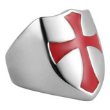 Anel Masculino Escudo Cruz Malta Templário Aço 