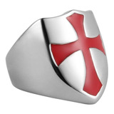 Anel Masculino Escudo Cruz Malta Templário Aço 