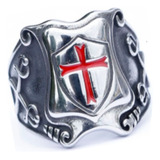 Anel Masculino Escudo Templário Cruz Templária Vintage Aço