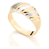 Anel Rommanel Fol Ouro Liso Com Aplique De Rhodium 510486