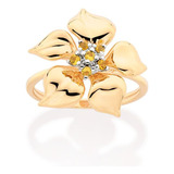 Anel Rommanel Skinny Lírio Amarelo Fol Ouro Zircônia 513374