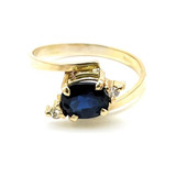 Anel Safira Azul 2 Diamantes Natural Ouro 18k 18642 K455
