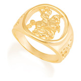 Anel São Jorge Folheado A Ouro 18k Religioso Rommanel 511145