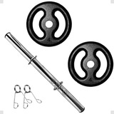 Anilhas Kit 4kg Com Barra 40cm Aço Treino Halter Exercícios