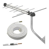 Antena Externa Tv Digital Log 16 Elementos + Mastro + Cabo