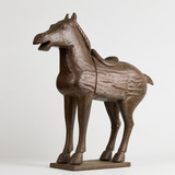 Antiga Escultura Cavalo Bronze Sobre Madeira Altura 47cm 