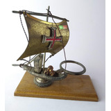 Antiga Escultura Em Metal Caravela Portugal 5907 Rrdeco