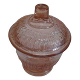 Antiga Mini Bomboniere - Compoteira Em Vidrão Rosado 12 Cm