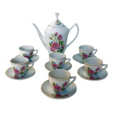 Antigo Bule Café E Seis Xícaras Cafezinho Porcelana Pozzani