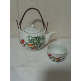 Antigo Bule + Copo De Chá Chinês Porcelana Real