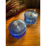 Antigo Par Caixas Porta Jóias Cristal Tcheco Azul Art Deco