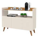 Aparador 3 Portas Buffet Master Retrô Cores Rede Moveis Acabamento Brilhante Cor Off White Com Nature