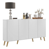 Aparador Buffet 4 Portas Retrô Veneza Multimóveis V3556 Cor Branco/natural