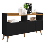 Aparador Buffet Multiuso Balcão Master 4 Portas Preto Nature