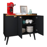 Aparador Buffet Retrô 3 Portas Wood Prime - Preto Fosco - Rp