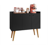 Aparador Buffet Retrô 3 Portas Wood Prime - Preto Fosco - Rp