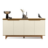 Aparador De Sala Cantinho Do Café Buffet 4 Portas - Mod.0224 Cor Off White/freijó Detalhe