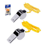 Apito De Metal Profissional Com Cordão - 2 Unidades