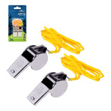 Apito De Metal Profissional Com Cordão - 2 Unidades