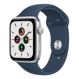 Apple Watch Se (gps, 44mm) - Caixa De Alumínio Galactic Silver - Pulseira Esportiva Azul-abissal