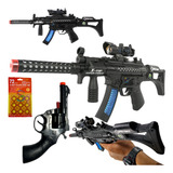 Arma De Brinquedo M16 Luzes Som + Revolver Espoleta Brinde