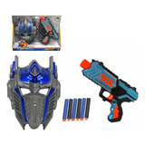 Arma Nerf Lançador De Dardo + Mascara Transformers Brinquedo