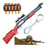 Arma Pressão Mola Espingarda Atira Dardos + Algema Brinquedo