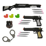 Arma Pressão Mola Espingarda Atira Dardos + Algema Brinquedo