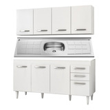 Armário Aéreo E Balcão Gabinete C/ Pia Inox Áustria 160cm Bc Cor Branco