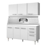 Armário Aéreo E Balcão Gabinete C/ Pia Inox Lisboa 150cm Bco