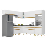 Armário Cozinha Completa De Canto Veneza Multimóveis V2070 Cor Branco/dourado