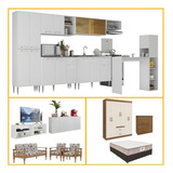 Armário Cozinha Kit Casa Completa Mobiliada 3 Ambientes Multimóveis Cr60000 Cor Branco/nogueira/off White