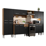 Armário De Cozinha Completa 325cm Pr Madesa Emilly Joy Cor Preto/rustic