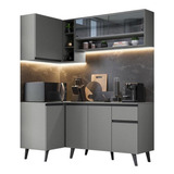 Armário De Cozinha Completa Modulada De Canto Com Balcão Para Cooktop 265cm Cinza Nice Madesa 01 Gcnc2650013b
