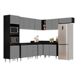 Armário De Cozinha Modulada Canto 8 Pçs Balcão Preto/cinza Cor Preto