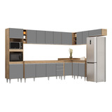 Armário De Cozinha Modulada De Canto 9pç Balcão Marrom/cinza