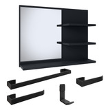 Armário Espelheira Pequena Kit Banheiro Lavabo Rápido Cor Do Móvel Preto