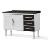 Armário Gabinete P/ Pia Aço 1.20 Ellos 3 Gavetas - Marroart Cor Preto