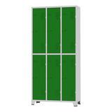 Armario Roupeiro De Aço 6 Portas Grandes Verde Chapa 26 Cor Cinza Cristal Com Verde