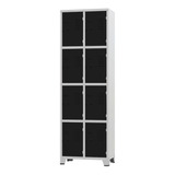 Armario Roupeiro De Aço 8 Portas Locker Cinza Com Preto
