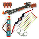 Arminha De Brinquedo Espingarda + Arco E Flecha Infantil Kit