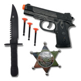 Arminha De Brinquedo Pistola Lança Dardos Distintivo Policia