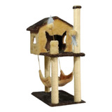 Arranhador Casa Com Rede Gatos Brinquedos Sisal Sobrado Bege