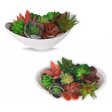 Arranjo De Suculentas Artificial Terrário Com Vaso Branco