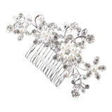 Arranjo Enfeite Cabelo Noiva Prata Strass Perola - Prateado