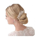 Arranjo Tiara Prateado Cabelo Pérolas Flores