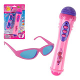 Art Brink Microfone Infantil Com Óculos Luz E Som Menina Pop
