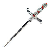 Athame Crânio Em Metal Prata Brilhante 19 Cm Pedra Vermelha